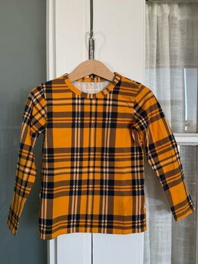 Mini Rodini Orange & Black Plaid Long-Sleeve Tee